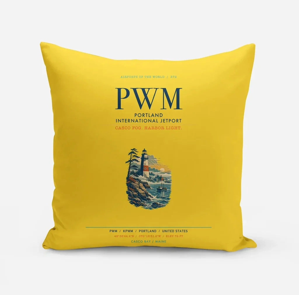 Portland International Jetport (PWM) design on yellow pillow