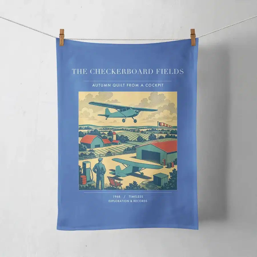 VINTAGE G4201 - The Checkerboard Fields - Designed Towels design on blue