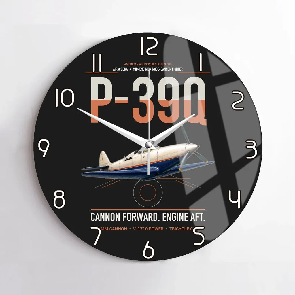 P-39Q Airacobra design on black no frame wall clock