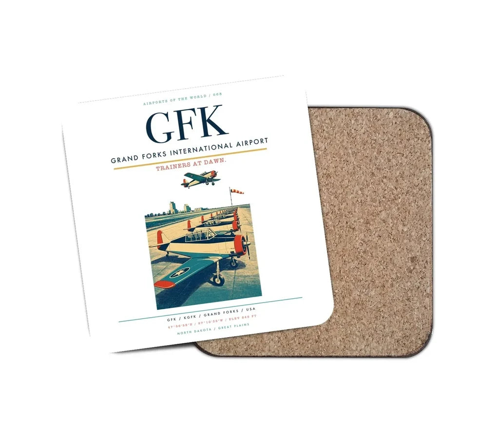 Grand Forks International Airport (GFK) design on white 1 piece coaster