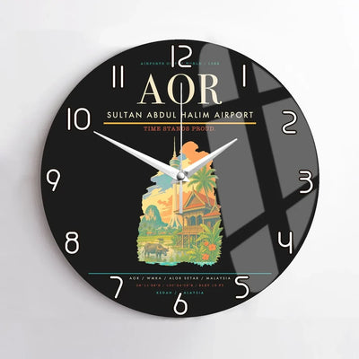 Sultan Abdul Halim Airport (AOR) design on black no frame wall clock