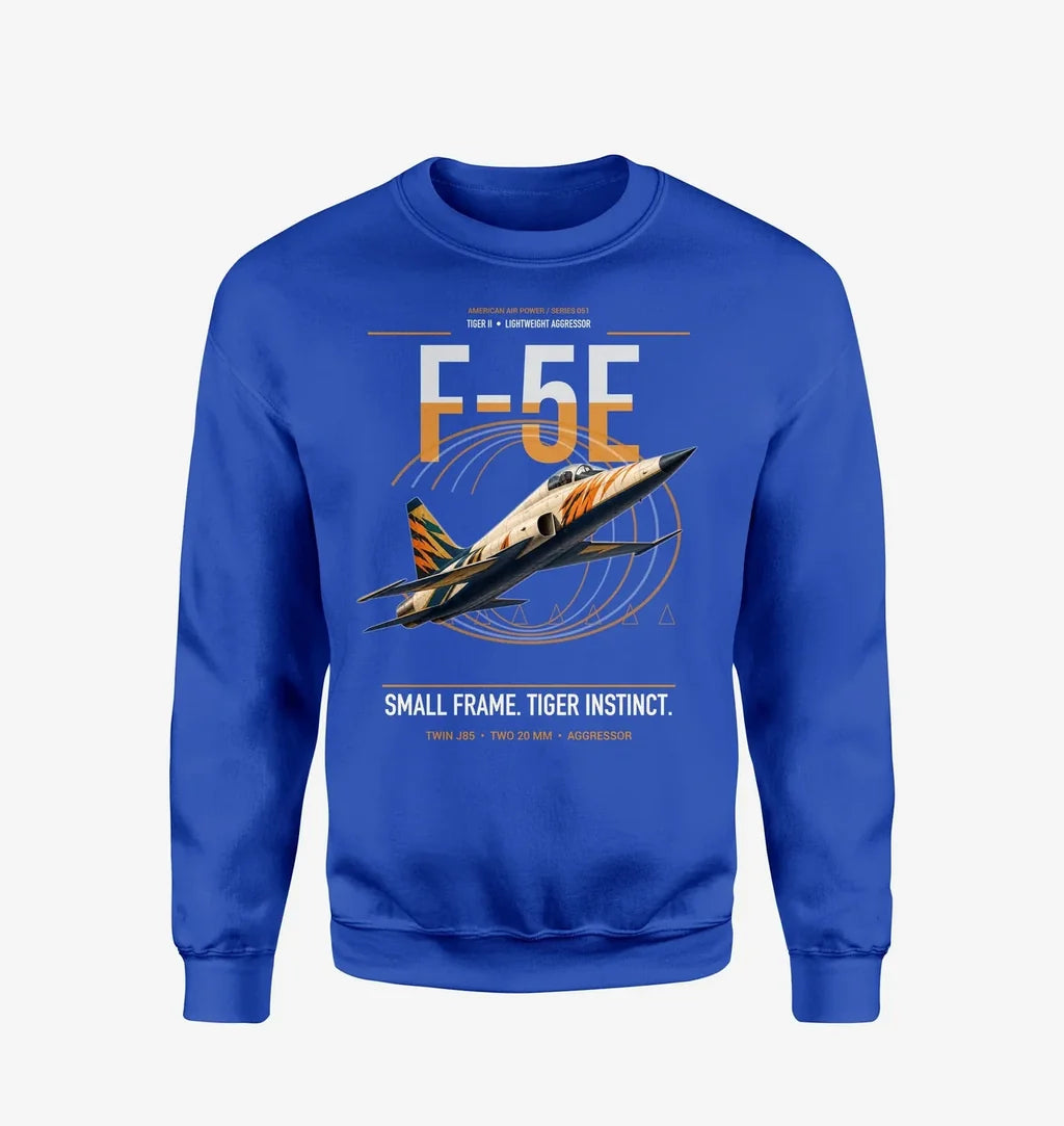F-5E Tiger II design on blue sweatshirt