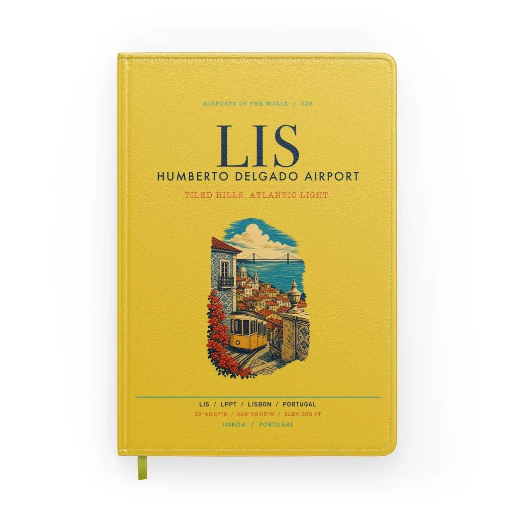 Lisbon Humberto Delgado Airport (LIS) design on yellow notebook