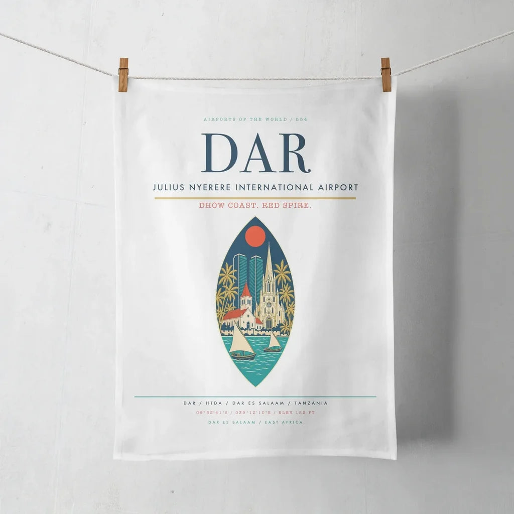 Julius Nyerere International Airport (DAR) design on white towel