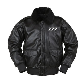 Boeing 777 Flat Text Leather Bomber Jackets
