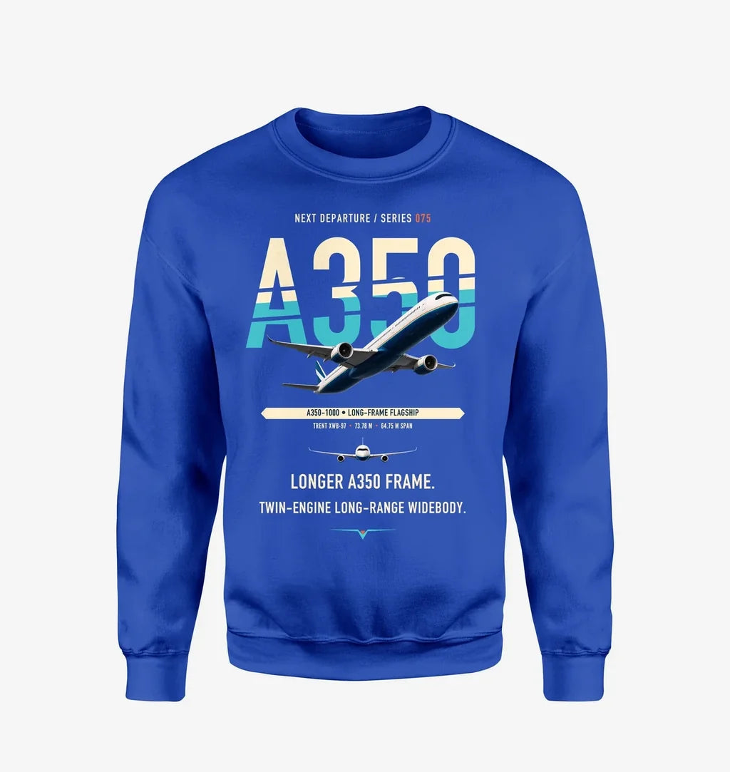 Airbus A350-1000 design on blue sweatshirt