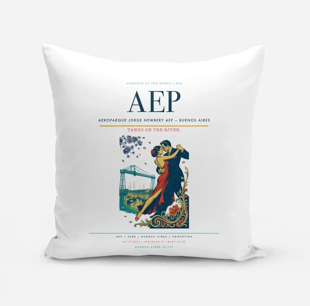 Aeroparque Jorge Newbery (AEP) design on white pillow