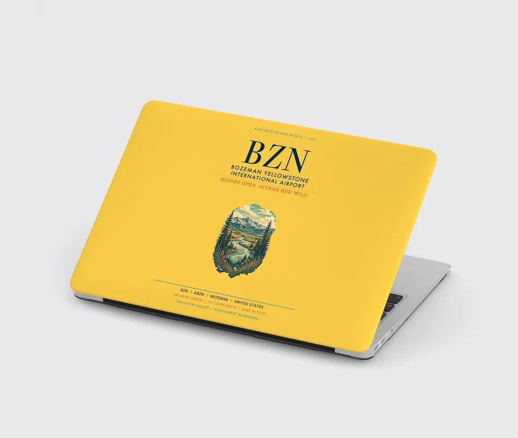 Bozeman Yellowstone International Airport (BZN) design on yellow MacBook case