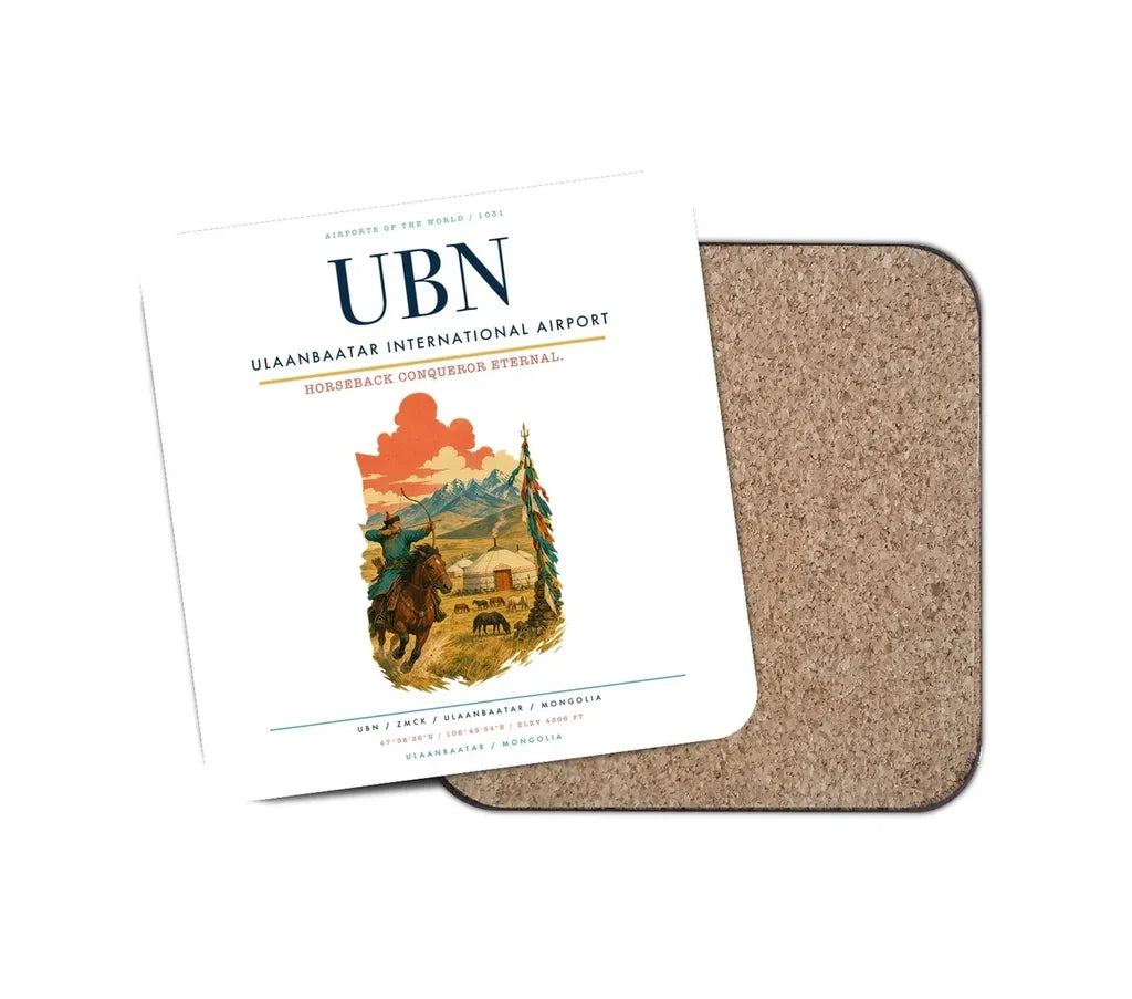 Ulaanbaatar International Airport (UBN) design on white 1 piece coaster