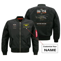 Thumbnail for Airbus UH-72A Lakota design on black+name bomber jacket, double-side print