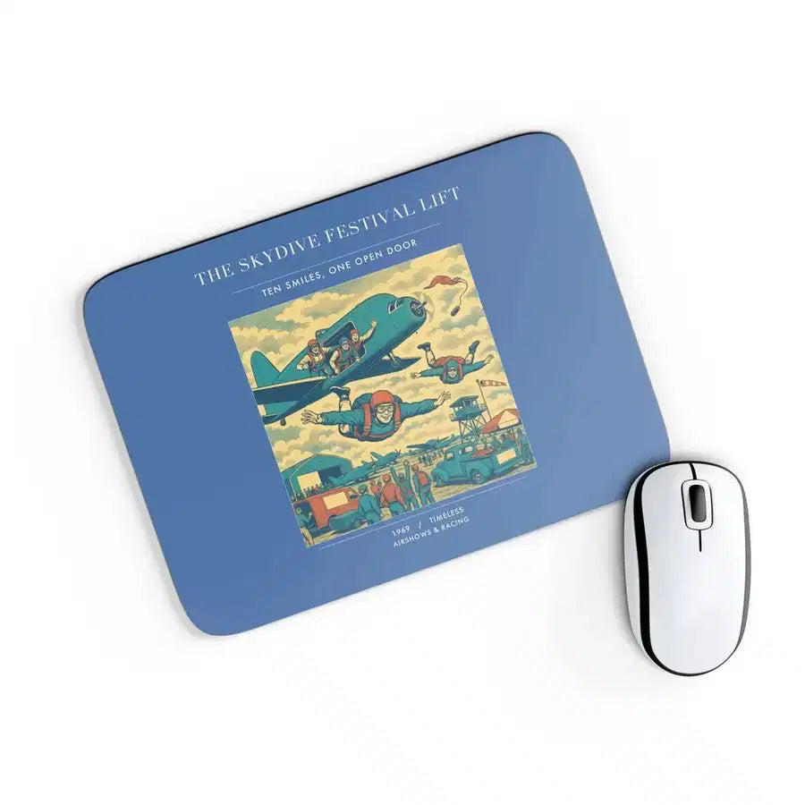 VINTAGE G4471 - The Skydive Festival Lift - Designed Mouse Pads design on blue rectangle