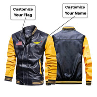Thumbnail for Customisable Flag & Name Stylish Leather Bomber Jacket - view 2