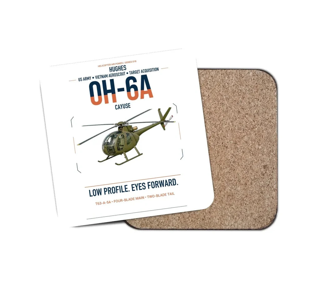 Hughes OH-6A Cayuse design on white 1 piece coaster