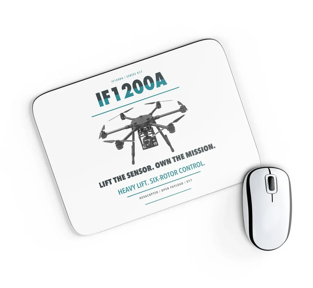 Inspired Flight IF1200A design on white rectangle mouse pad
