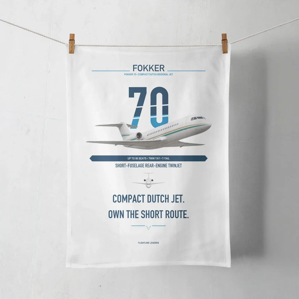 Fokker 70 design on white towel