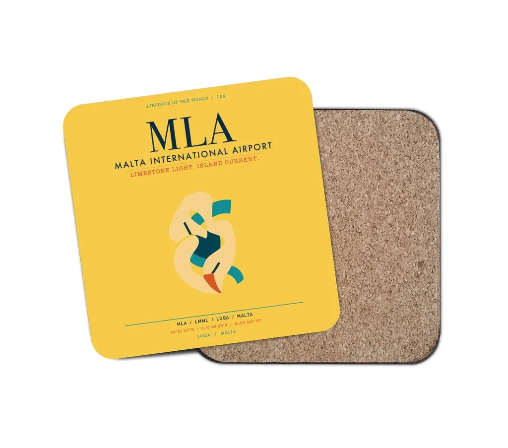 Malta International Airport (MLA) design on yellow 1 piece coaster
