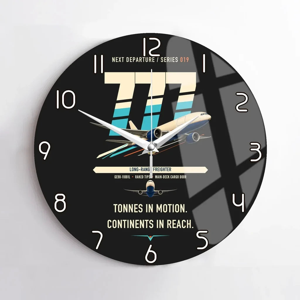 Boeing 777F design on black no frame wall clock