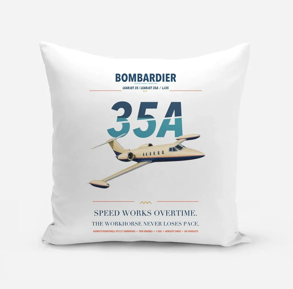 Bombardier Learjet 35A design on white pillow