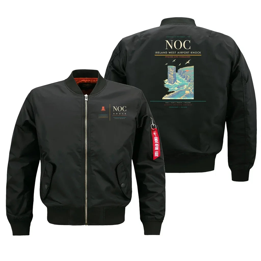 Ireland West Airport Knock (NOC) design on black bomber jacket