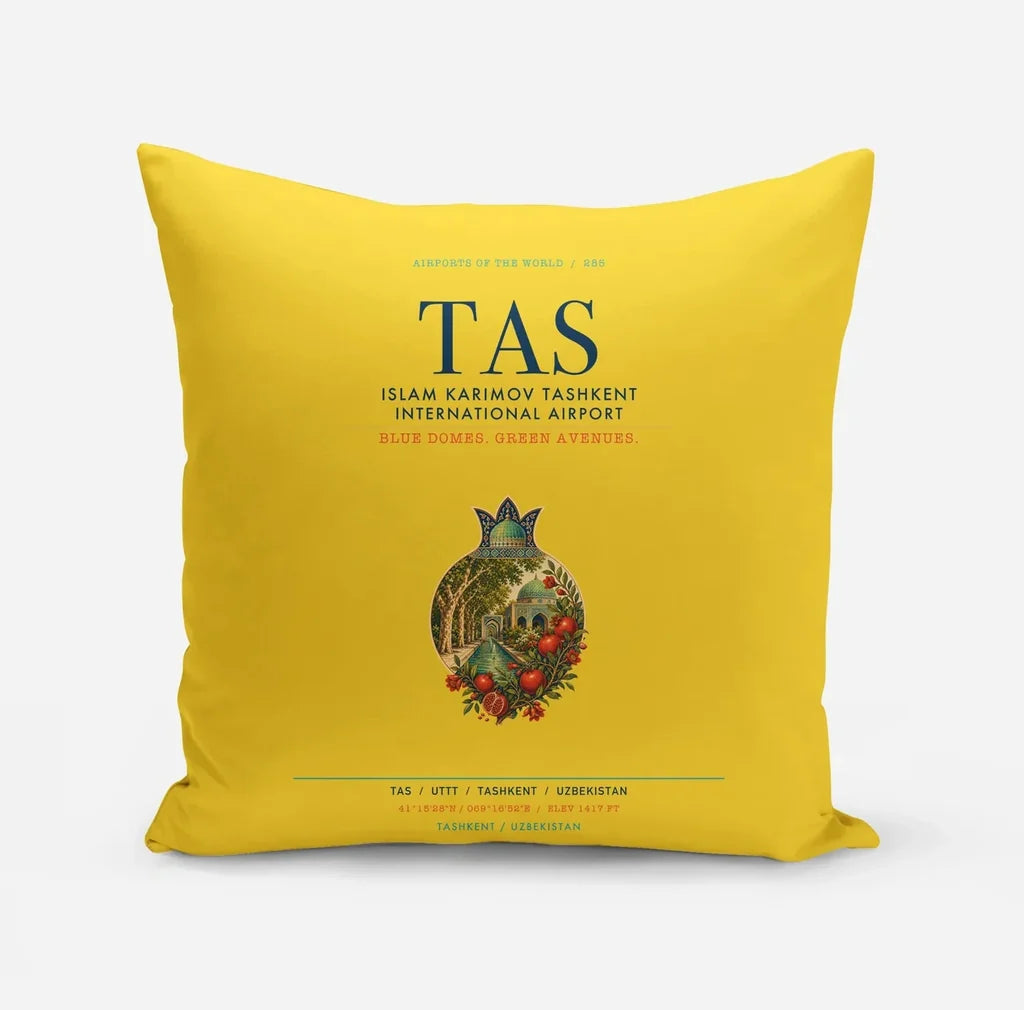 Islam Karimov Tashkent International Airport (TAS) design on yellow pillow