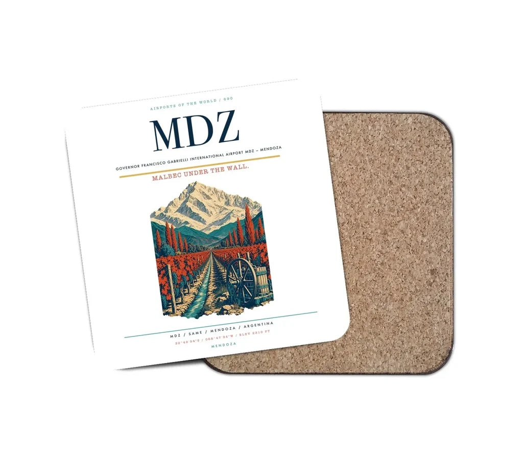 Governor Francisco Gabrielli International Airport (MDZ) design on white 1 piece coaster