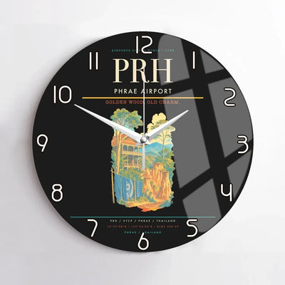Phrae Airport (PRH) design on black no frame wall clock