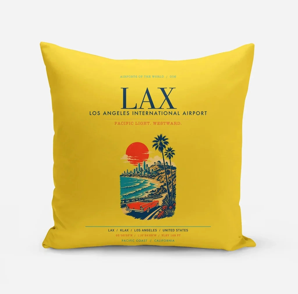 Los Angeles International Airport (LAX) design on yellow pillow