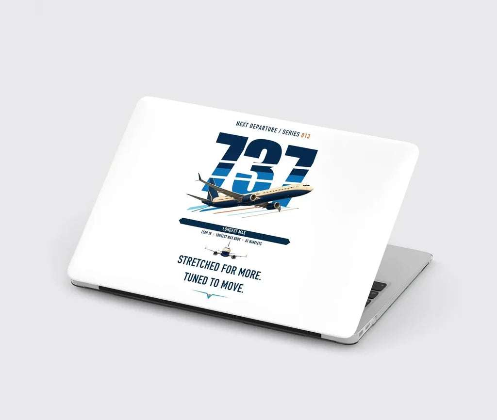 Boeing 737 MAX 10 design on white MacBook case
