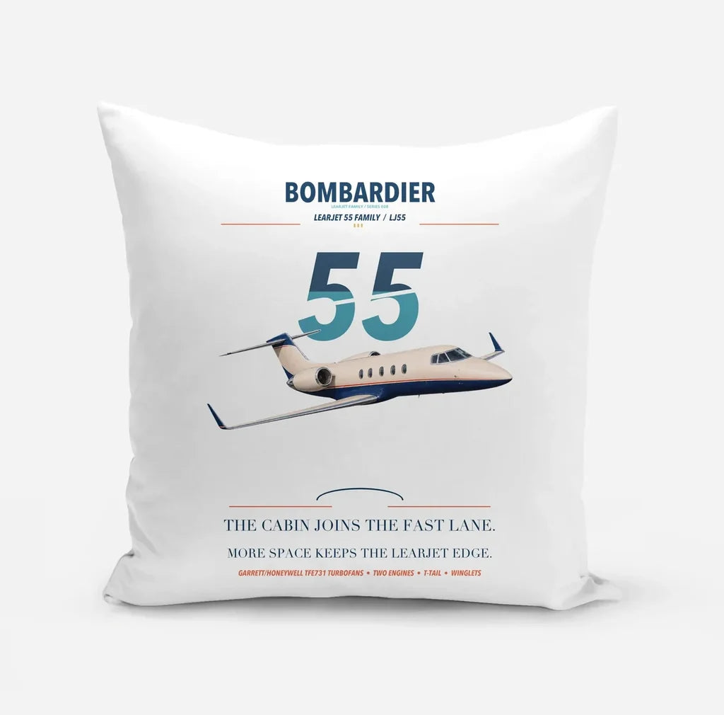 Bombardier Learjet 55 design on white pillow