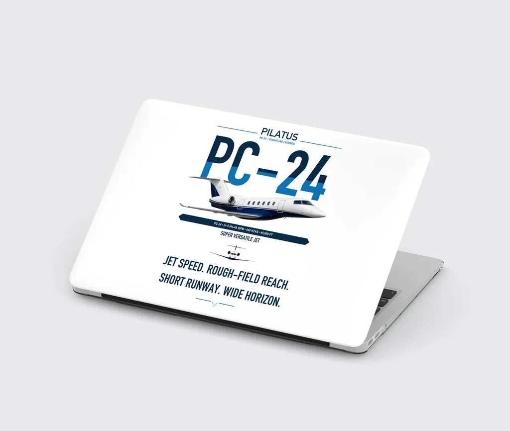 Pilatus PC-24 design on white MacBook case