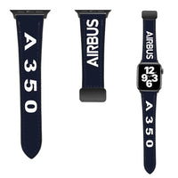 Thumbnail for Airbus A350 Flat Text leather apple watch band - navy blue