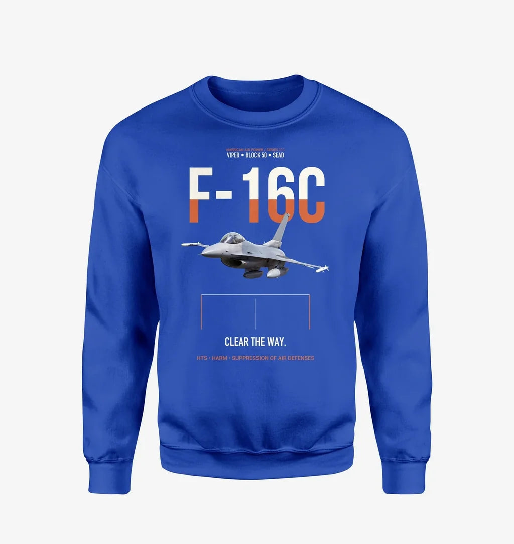 F-16C Block 50 Clear The Way design on blue sweatshirt