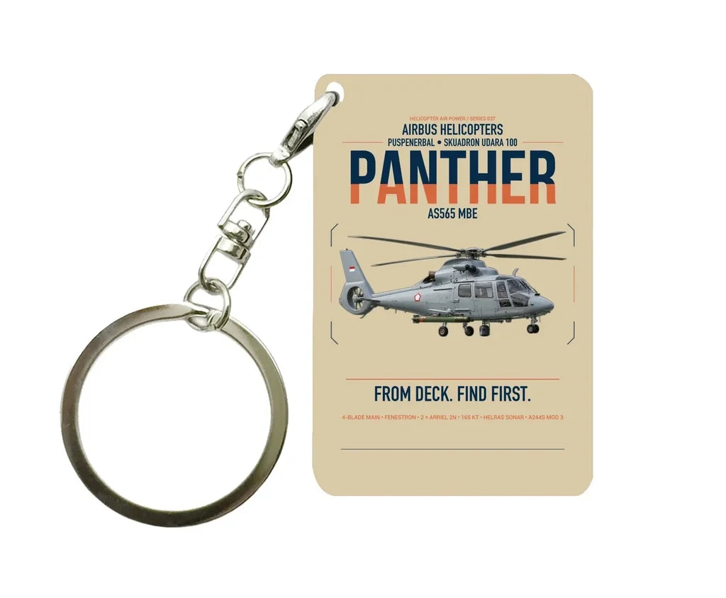Airbus Helicopters AS565 MBe Panther design on beige designed key chain, double-side print
