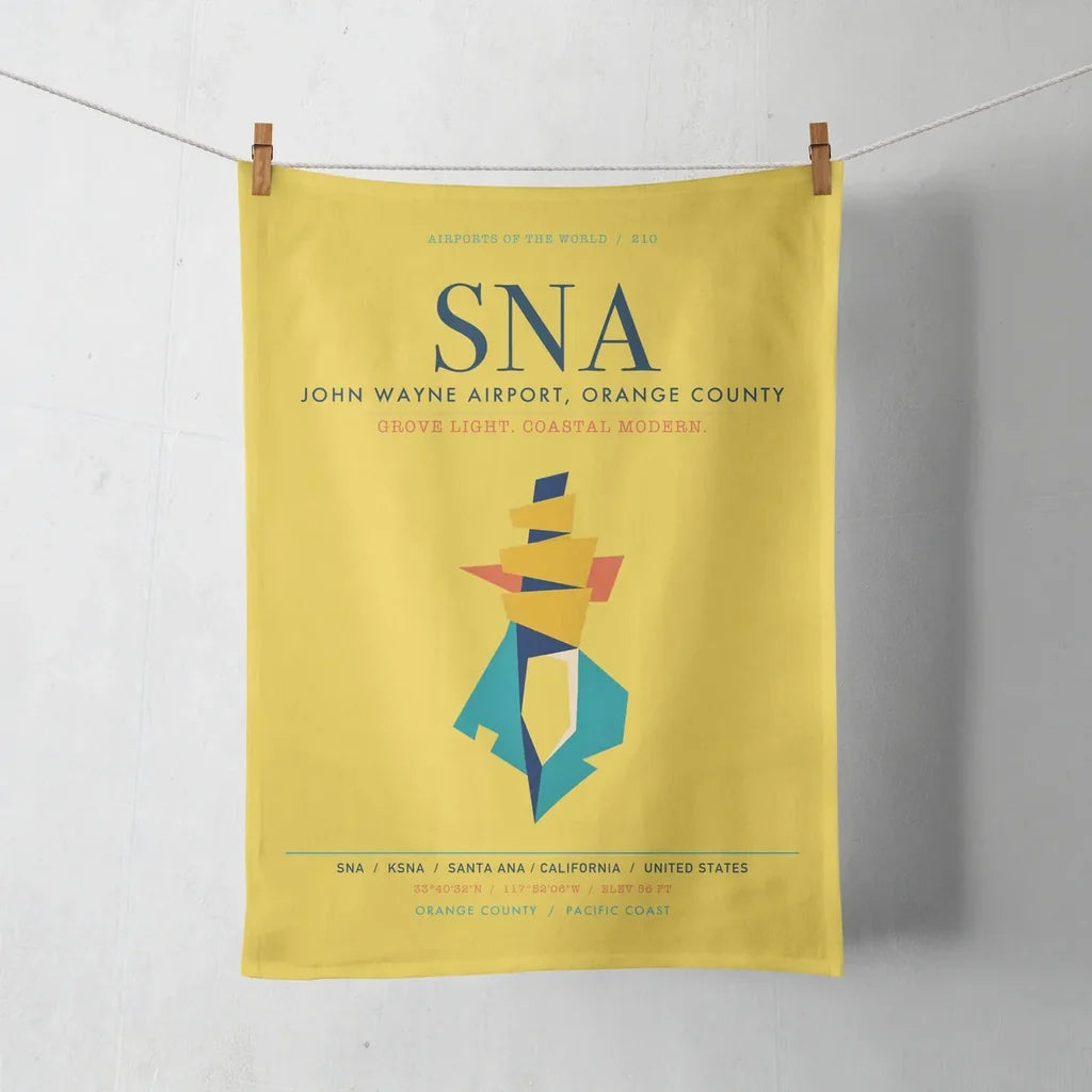 John Wayne Airport, Orange County (SNA) design on yellow towel