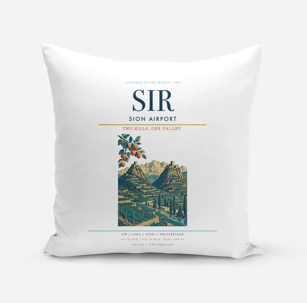 Sion Airport (SIR) design on white pillow