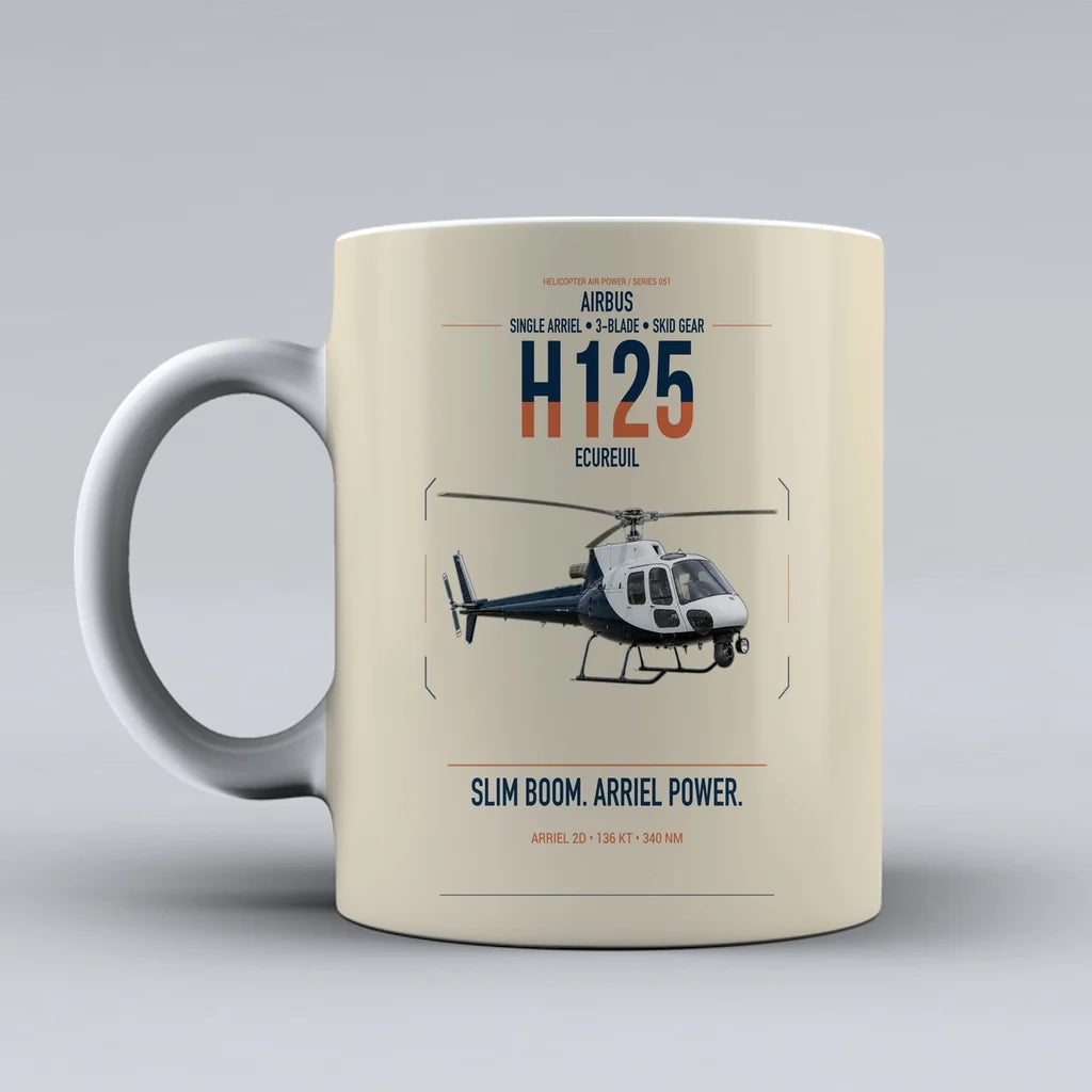 Airbus H125 design on beige ceramic mug, double-side print