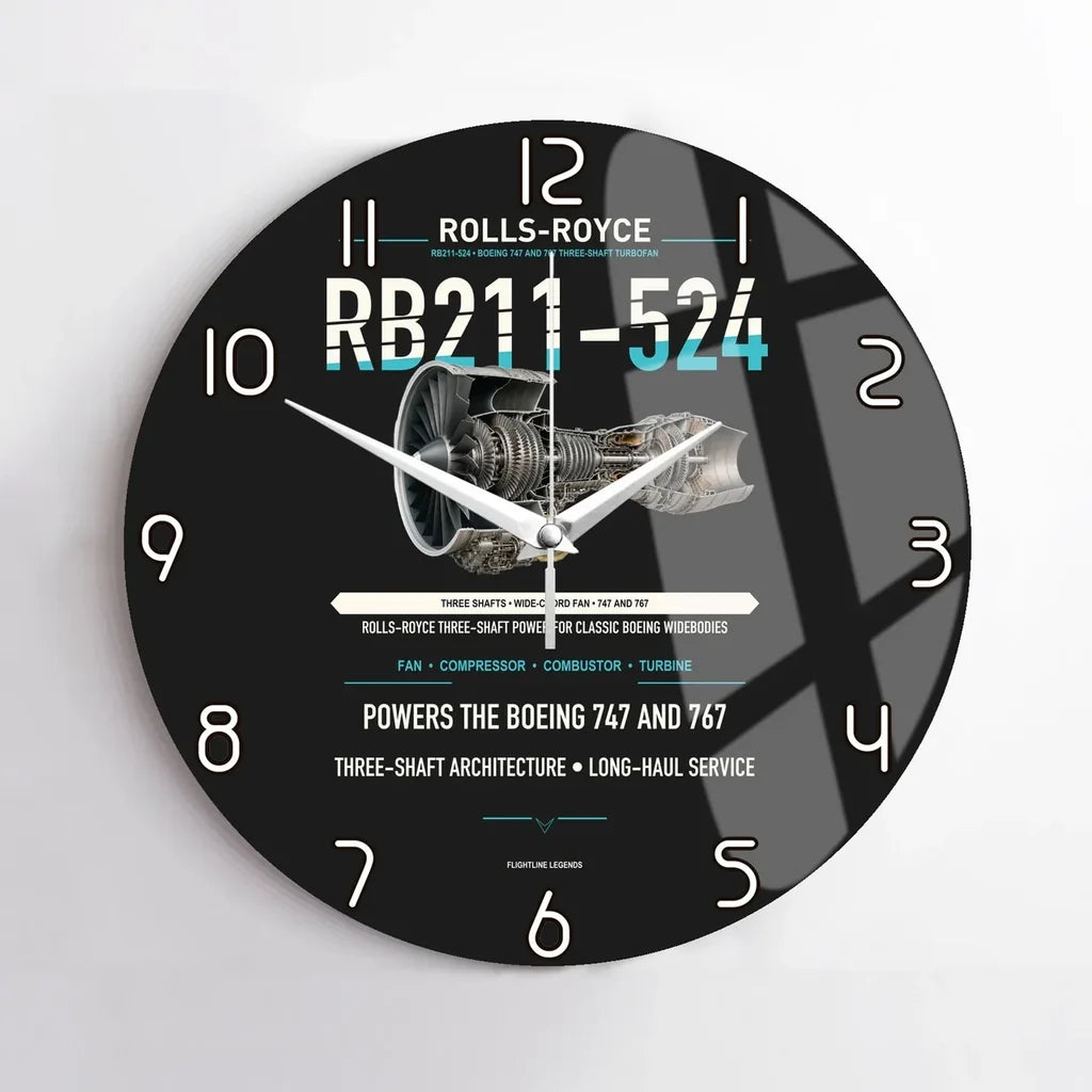 RB211-524 design on black no frame wall clock