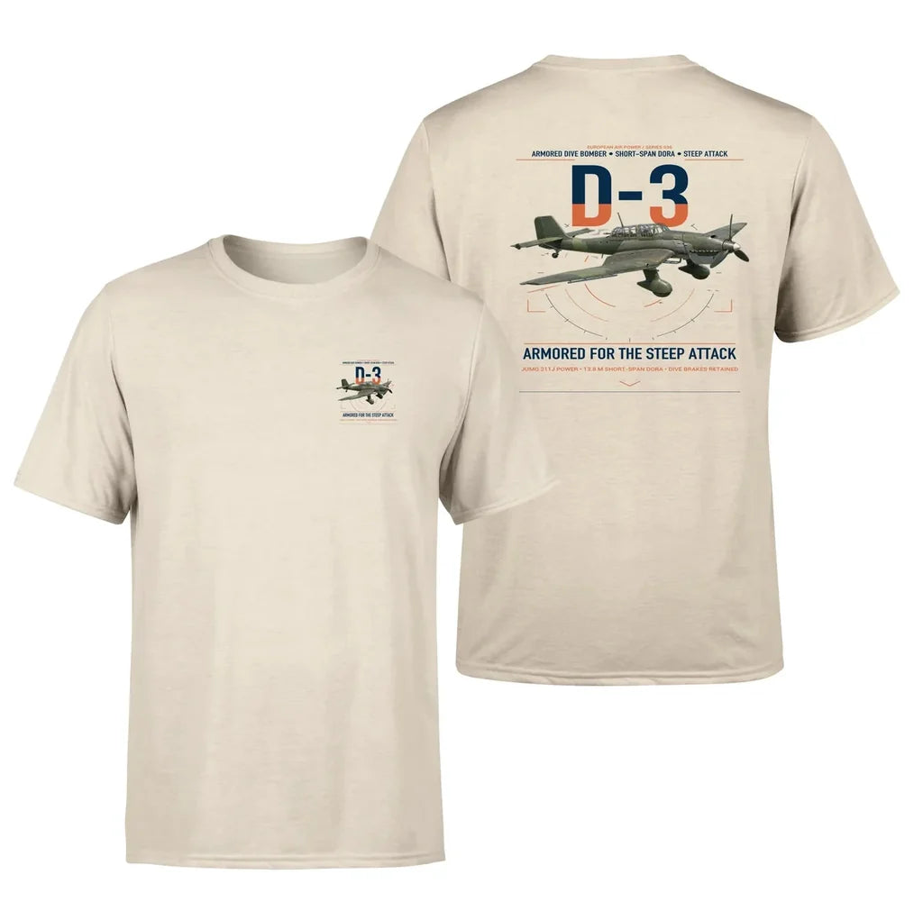 Junkers Ju 87D-3 design on beige t-shirt, double-side print