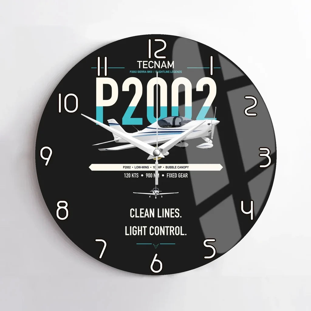 Tecnam P2002 Sierra MkII design on black no frame wall clock