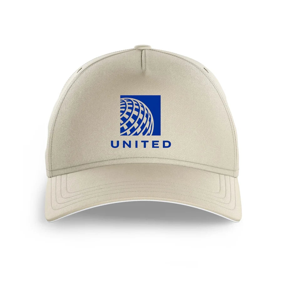 United Airlines logo printed on beige cap