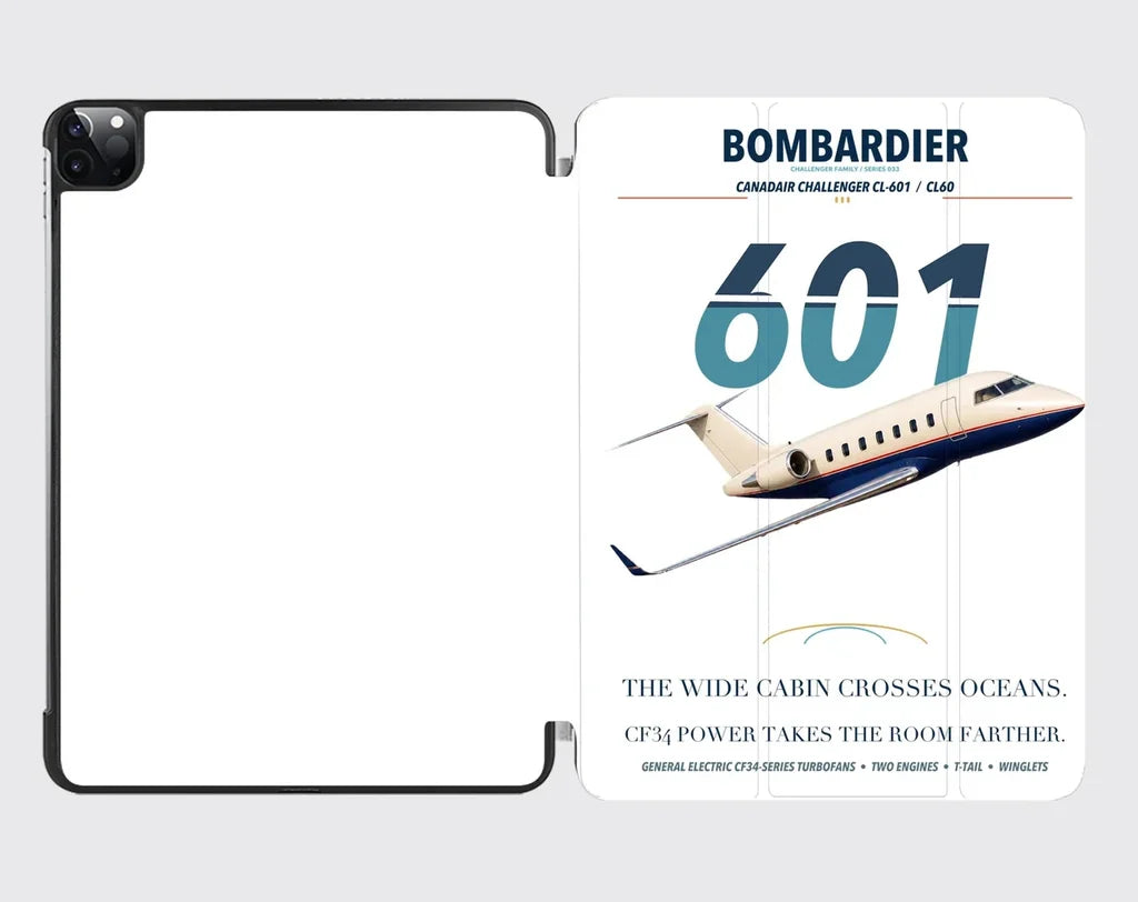 Bombardier Challenger 601 design on white ipad tablet case