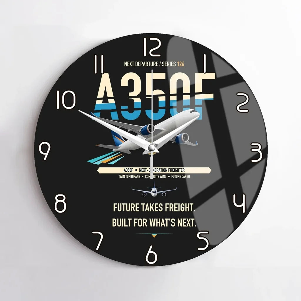 Airbus A350F design on black no frame wall clock