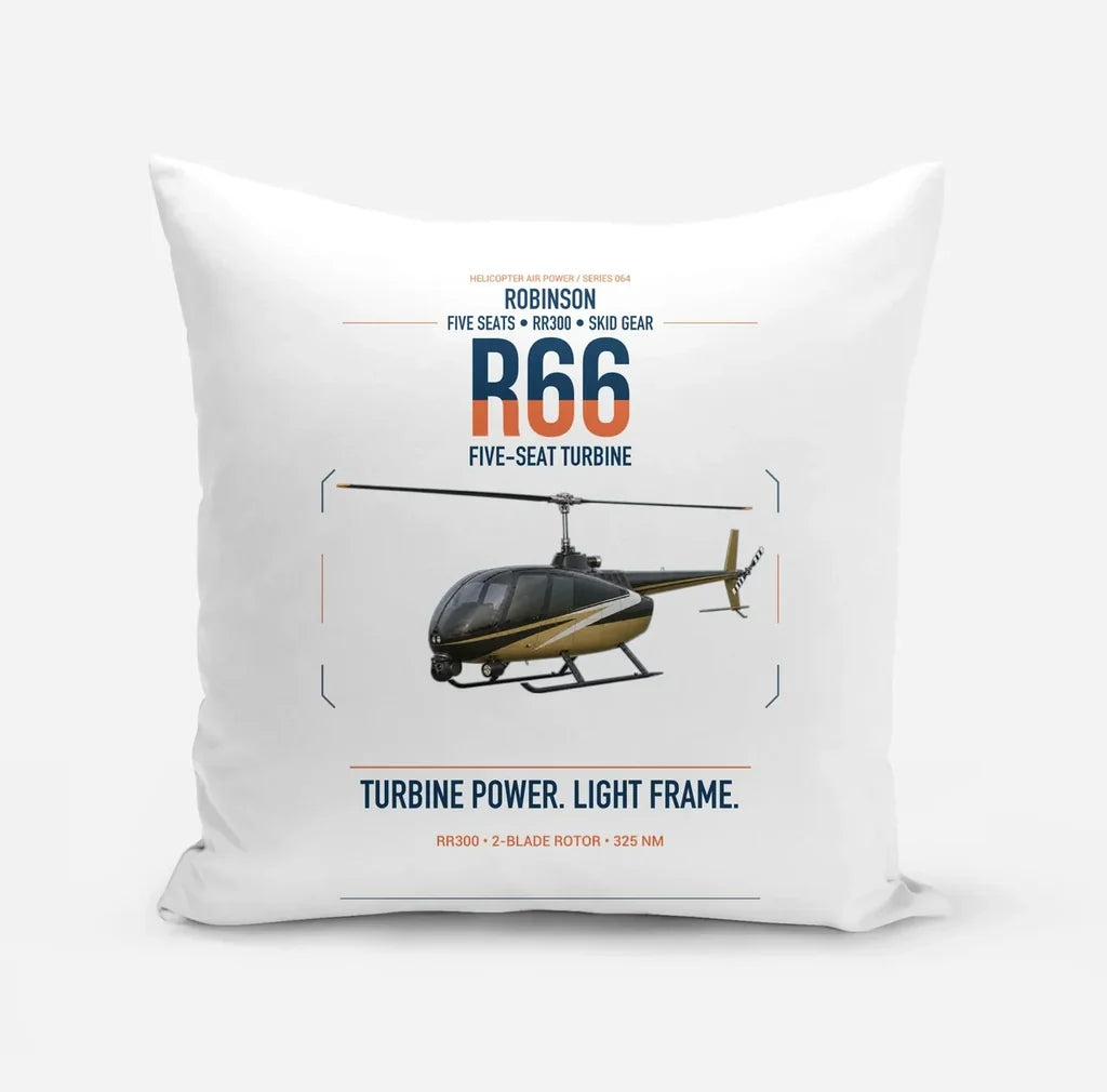 Robinson R66 design on white pillow