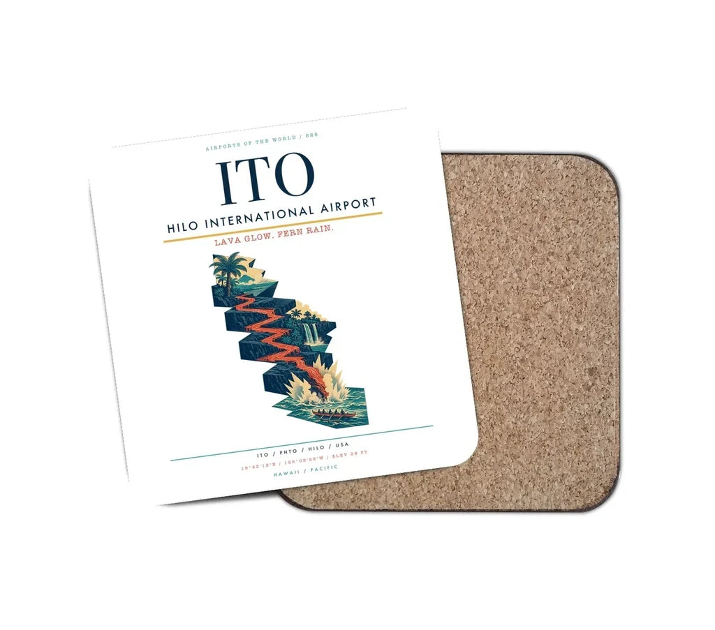 Hilo International Airport (ITO) design on white 1 piece coaster