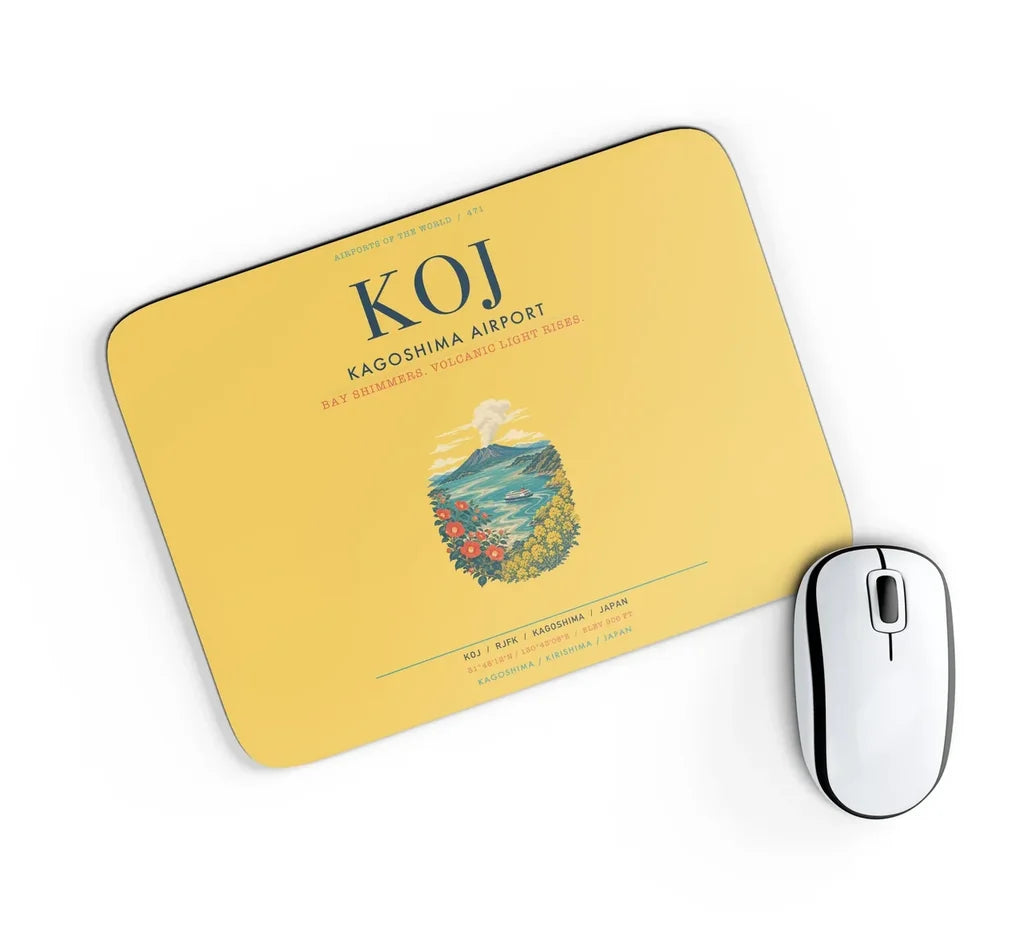 Kagoshima Airport (KOJ) design on yellow rectangle mouse pad