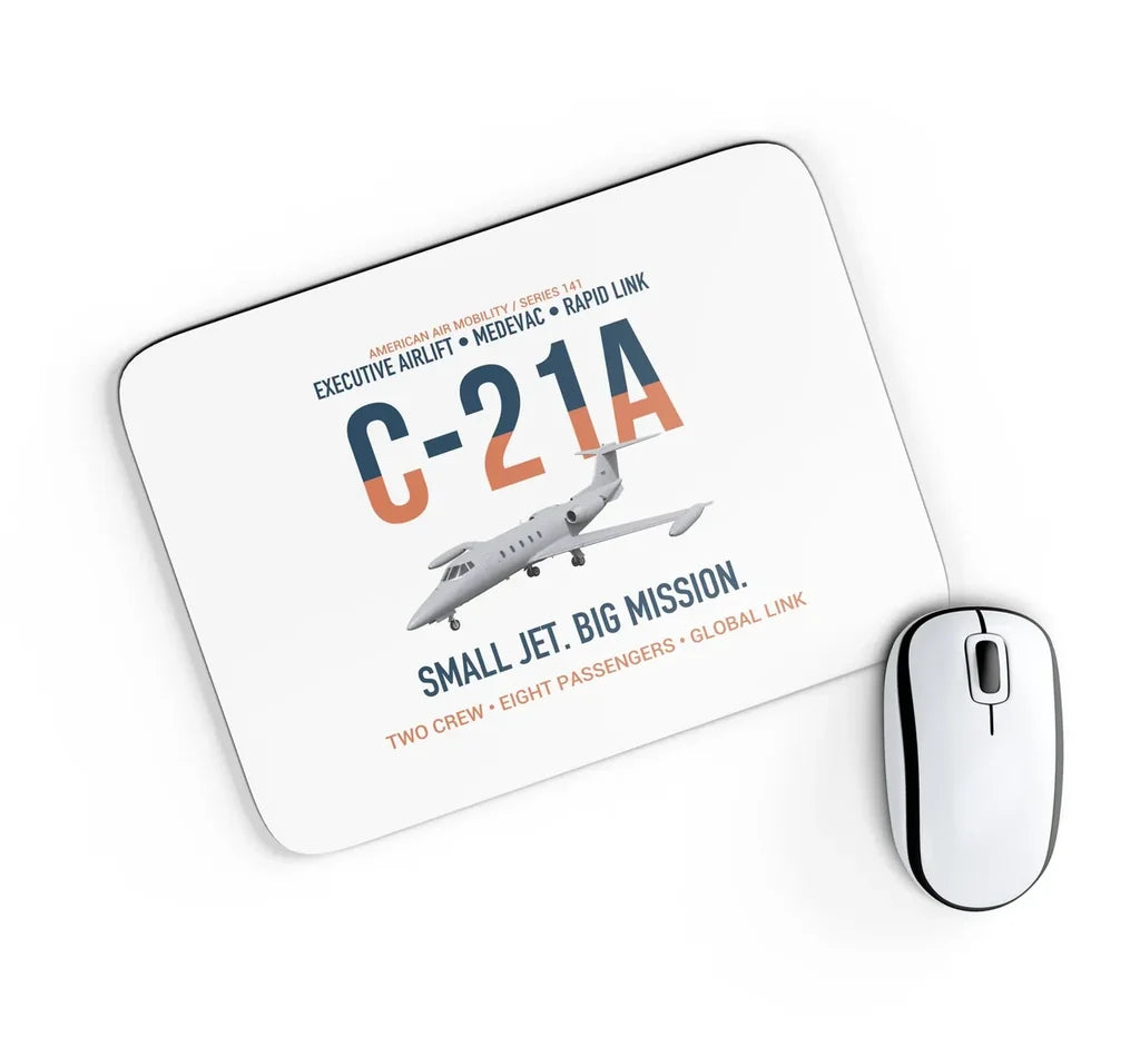 C-21A Learjet Small Jet Big Mission design on white rectangle mouse pad