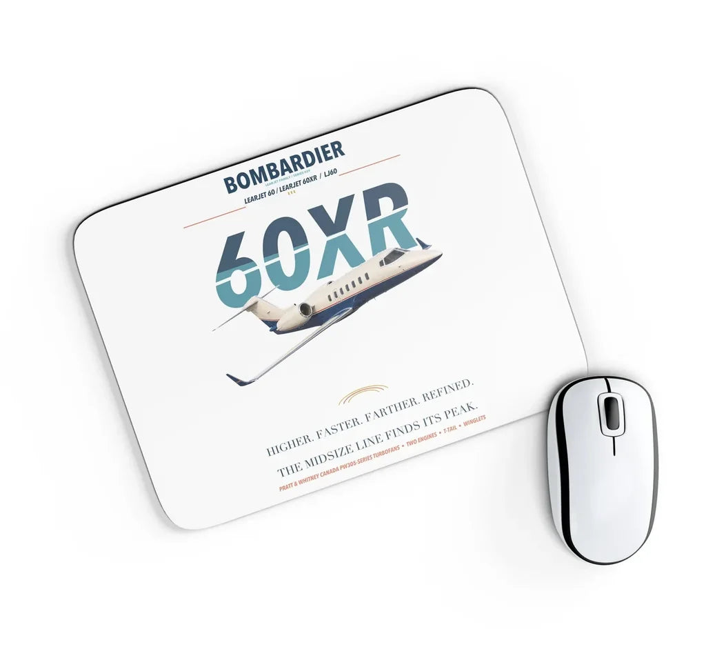 Bombardier Learjet 60XR design on white rectangle mouse pad
