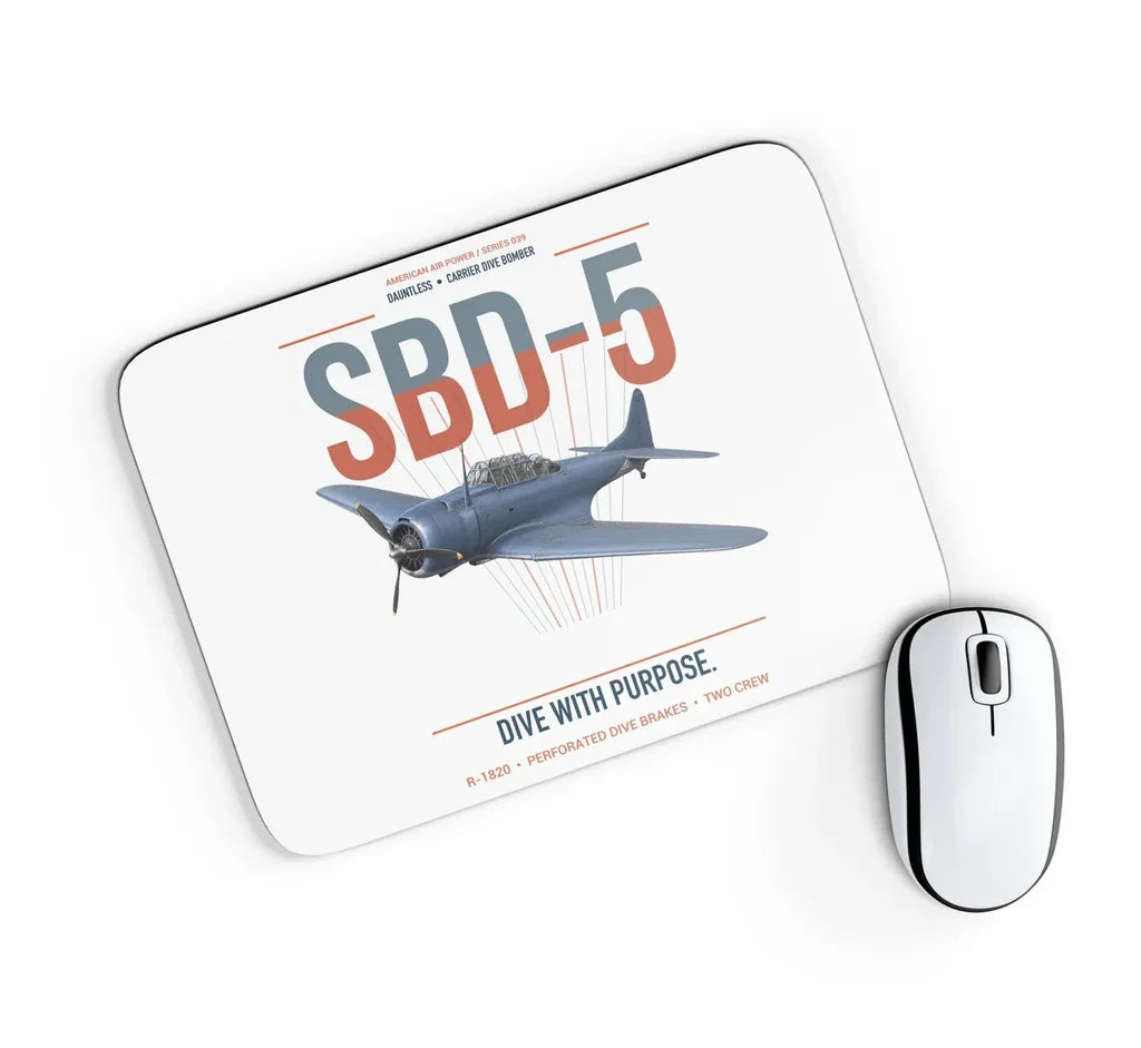 SBD-5 Dauntless design on white rectangle mouse pad