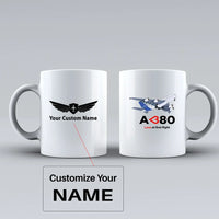 Thumbnail for Airbus A380 Love at first flight Ceramic White aviation design on ceramic mug, premium ceramic with glazed finish.