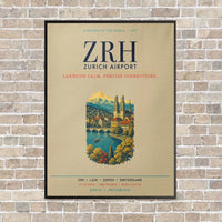 Thumbnail for Zurich Airport ZRH vertical canvas print - framed - beige background